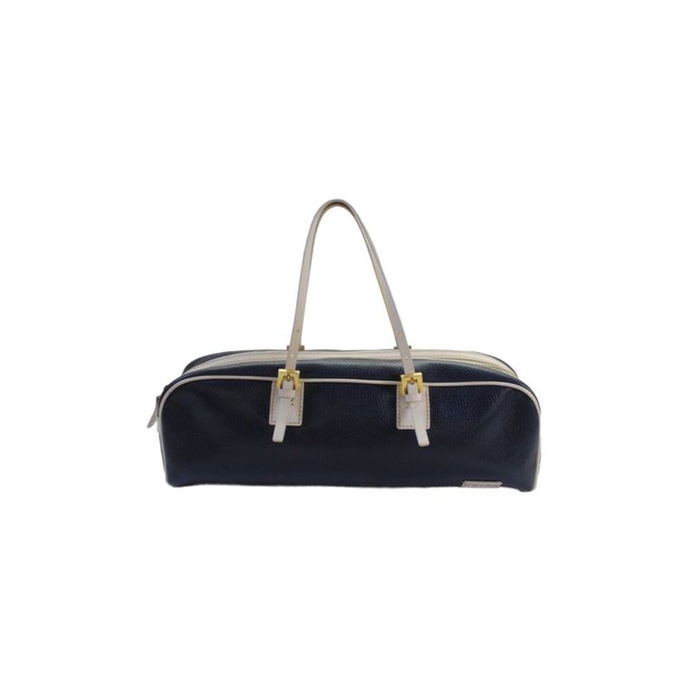 Fendi Women's Leather Vintage Cream Cantrast Navy Blue Tote Handbag